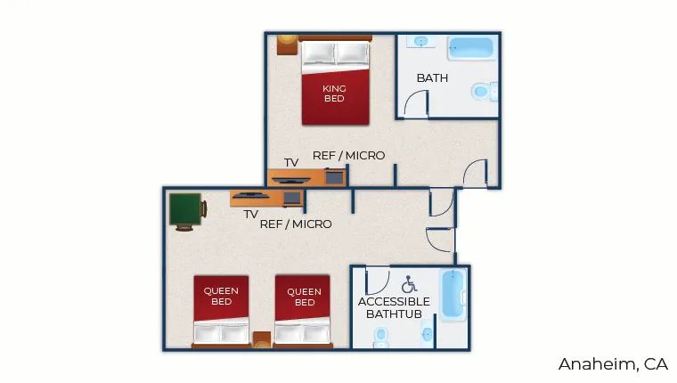 The floor plan for the accessible Great Bear King Suite